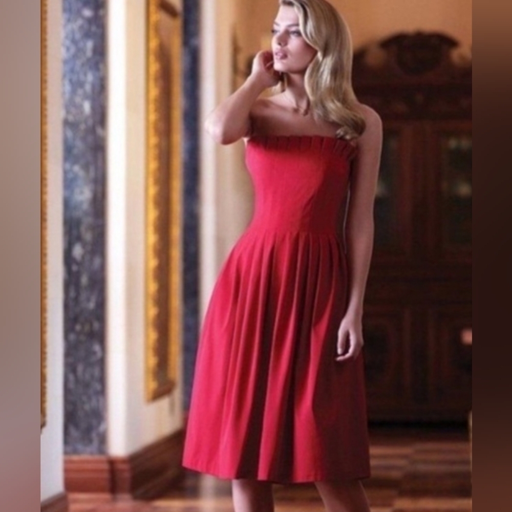 Antonio Melani Red Cocktail strapless ruffle dress size 10